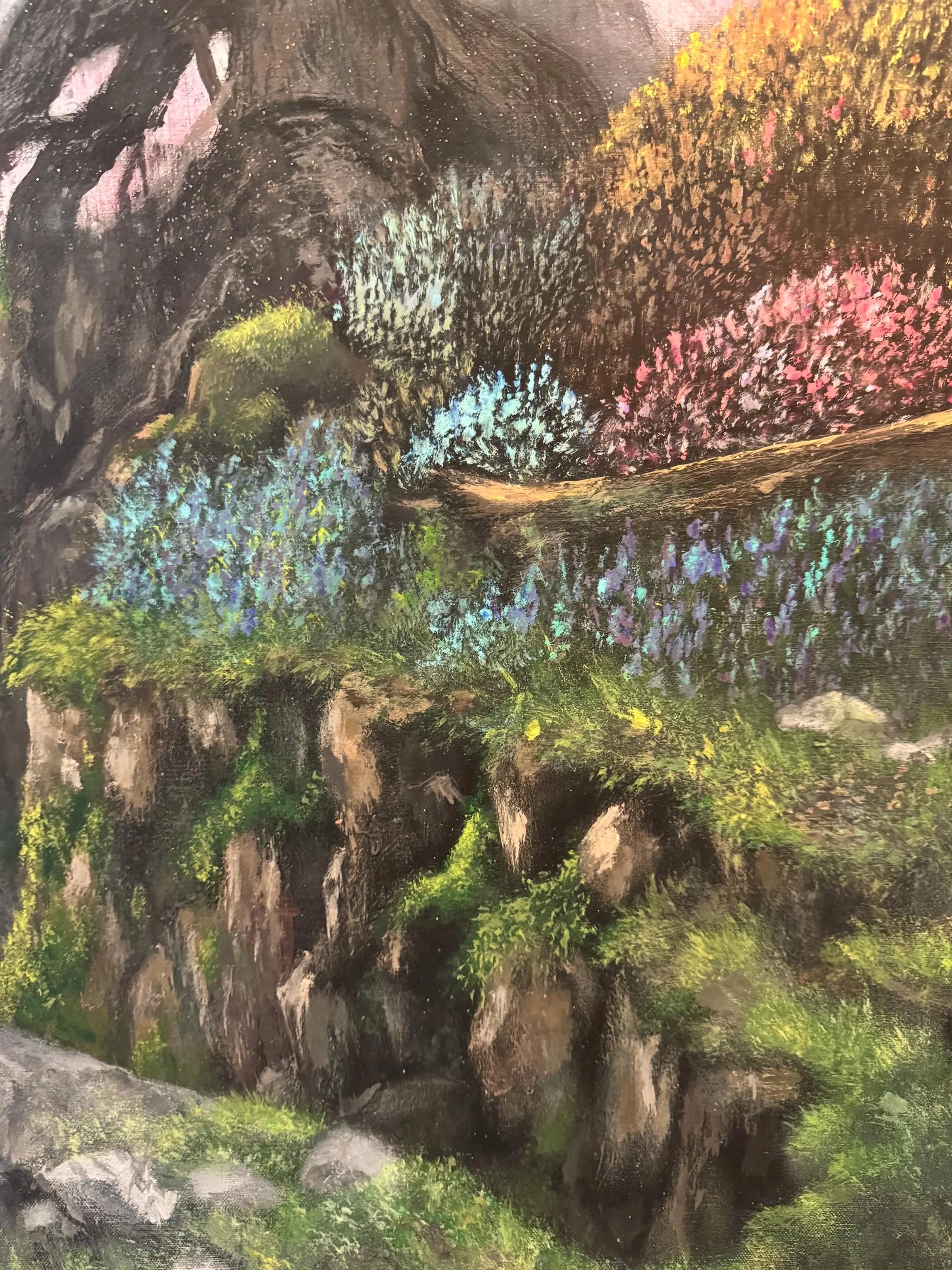 Aoki – Original Blue Tree Painting | UV Reactive Neon Acrylic Fantasy Landscape | Collector Artwork