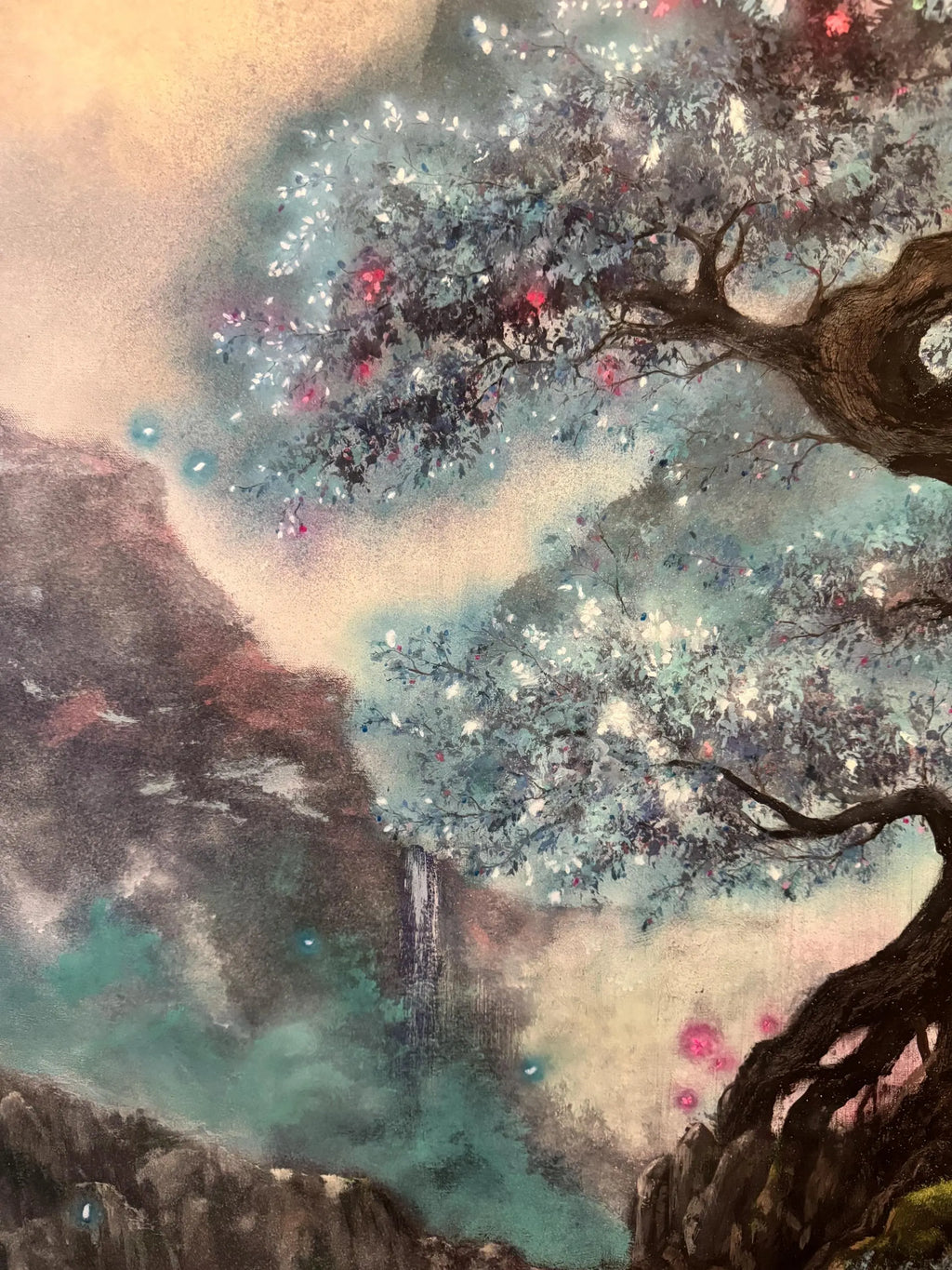 Aoki – Original Blue Tree Painting | UV Reactive Neon Acrylic Fantasy Landscape | Collector Artwork