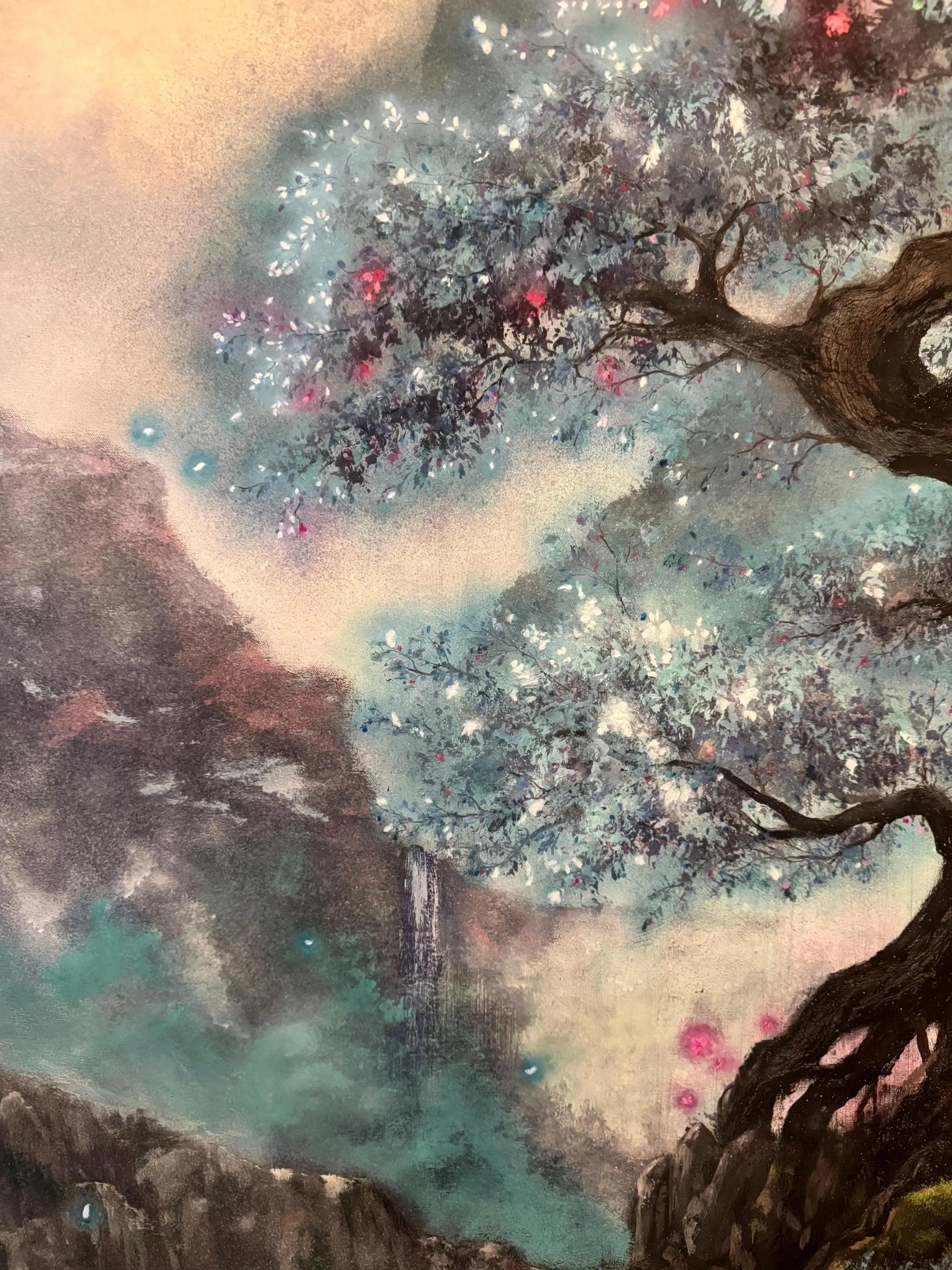 Aoki – Original Blue Tree Painting | UV Reactive Neon Acrylic Fantasy Landscape | Collector Artwork