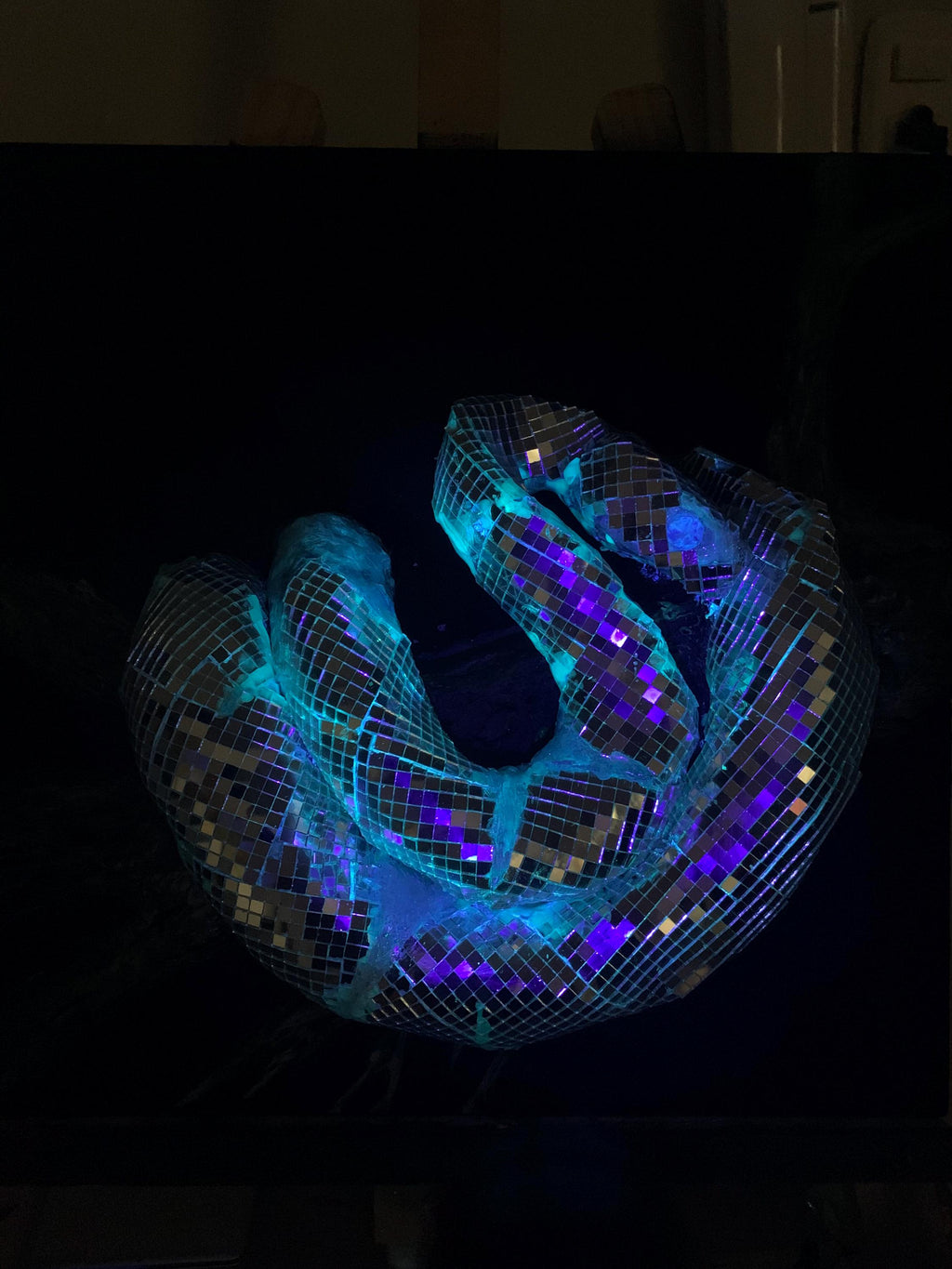 Iris - Ophidia | Sculpted Snake with Mirrors and Fluorescent Resin on Canvas