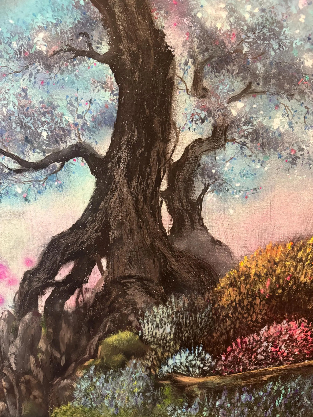 Aoki – Original Blue Tree Painting | UV Reactive Neon Acrylic Fantasy Landscape | Collector Artwork