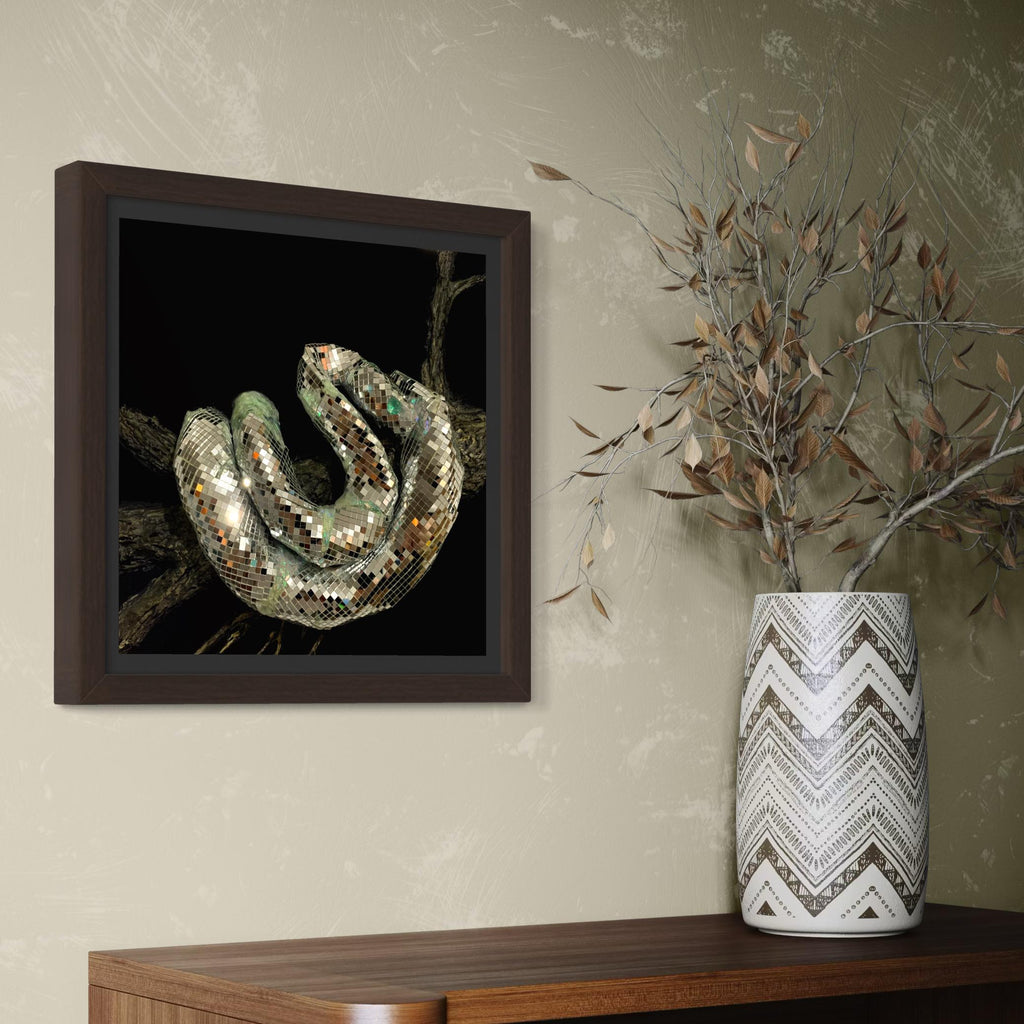 Iris - Ophidia | Sculpted Snake with Mirrors and Fluorescent Resin on Canvas