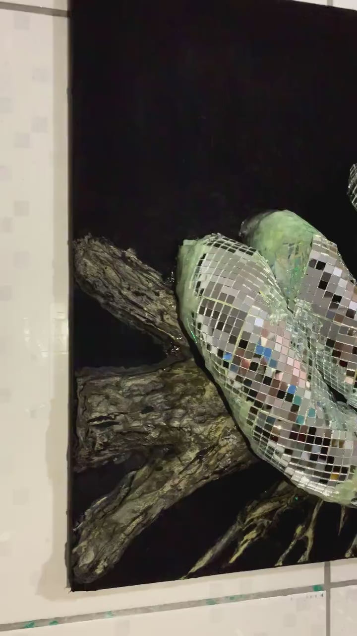 Iris - Ophidia | Sculpted Snake with Mirrors and Fluorescent Resin on Canvas